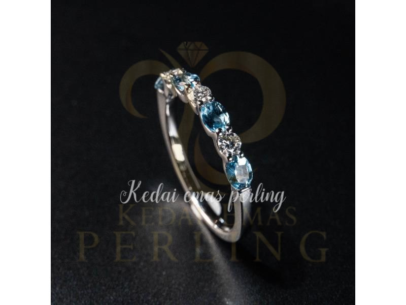 Cincin Berlian Aquamarine Dengan Band Berlian